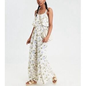 American Eagle Boho Floral Ruffle Hem Wide Leg Jumpsuit NWT Size S